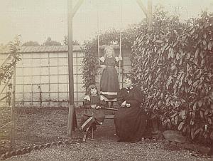 France Mother Children Playing Garden Old Snapshot 1900