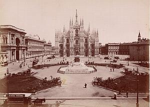 Milano Piazza del Duomo Animated Italy Old Photo 1880