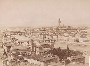 Firenze River Panorama Bridge Italy Old Photo 1880