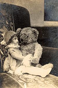 Doll & Bear Two Friends Old Snapshot Photo 1924