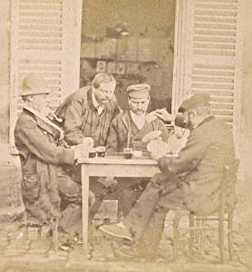 Card Players Scene de Genre France Old Photo Stereo 1870