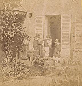 Family Scene House France Old Photo Stereo 1870