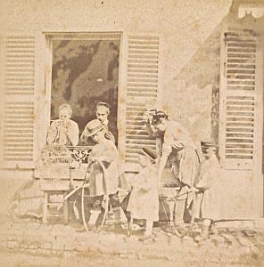 Family Scene House France Old Photo Stereo 1870
