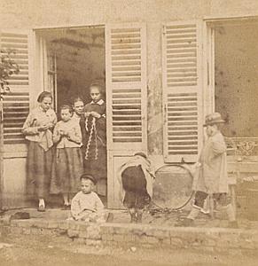 Family Scene Outdoor France Old Photo Stereo 1870