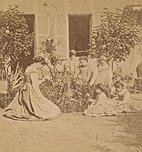 Family Scene Outdoor France Old Photo Stereo 1870
