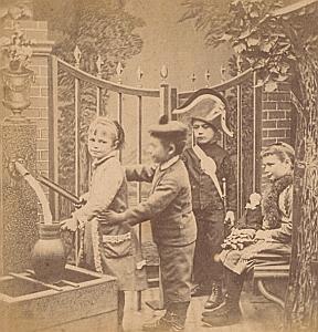 Humoristic Scene de Genre Fountain France Old Photo Stereo 1870