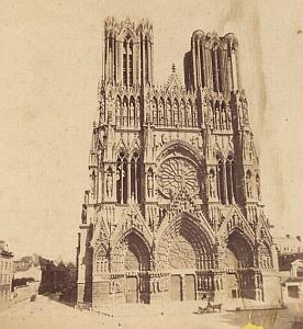 Cathedral facade Reims France Old Stereo Photo 1870