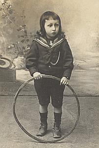 Young Boy Hoop Toys Fashion France Old Photo 1900