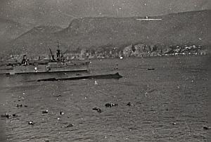 WWII Bataille Navale Anglo-Française de Mers el Kébir le Bretagne coulé Photo juillet 1940