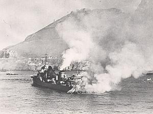 WWII Bataille Navale Anglo-Française de Mers el Kébir Le Mogador est touché Photo juillet 1940