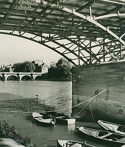 Boats on Seine River Bridge Paris France Old Photo 1965