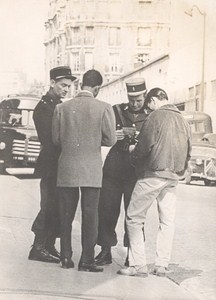 France Algerian War Policemen checking ID in Paris old Photo 1958