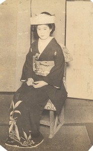 Portrait Woman in Kimono Fashion Japan Sendai old Photo 1910