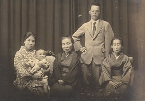 Portrait Family Fashion Japan Sendai old Photo 1910