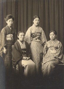 Portrait Women Group Fashion Japan Sendai old Photo 1910