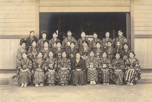 Portrait School Teachers Women Group Japan Sendai old Photo 1910