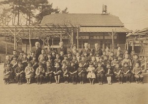 Portrait School Teacher Children Group Japan Sendai old Photo 1930