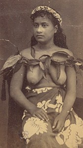 Oceania Tahiti Topless Girl Nude Fashion Old Ethnic Photo 1890