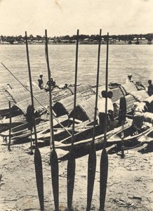 Africa River Boats Paddle old Photo 1950