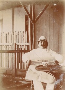 New Caledonia Kouaoua Man Reading Newspaper Colonialism Old Photo 1895
