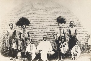South Africa Kraal Zululand Zulu Warrior Group Old Photo 1900