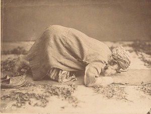 Egypt Cairo Old Man Muslim Prayer Study Old Albumen Photo 1880