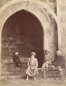 Egypt Cairo Blind Men at Mosque Entrance Door Old Photo 1880