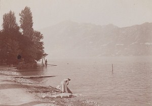 Aix les Bains Washerwoman Street Scene Snapshot Instantaneous 1900