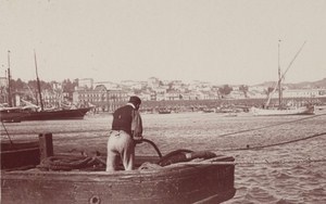 France Boat Harbour Scene Fisherman Snapshot Photo Instantaneous 1900