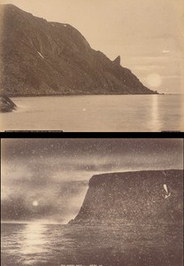 Nordkaphorn Finmarken Midnight Sun Norwegian landscape Two Old Photos 1890