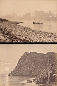 Lyngenfjord & Nordkaphorn Finmarken Midnight Sun Norway Two Old Photos 1890