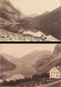 Geirangerfjord Norwegian landscape Two Old Photos 1890