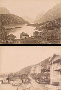 Nordfjord Faleide & Loenvandet Norwegian landscape Two Old Photos 1890