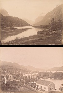 Nordfjord Loenvandet & Sondfjord Forbe Norway Two Old Photos 1890