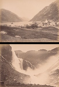 Hardanger Fjord Odde & Skeggedals Falls Norway Two Old Photos 1890