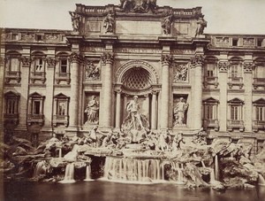 Italy Roma Trevi Fountain Panorama Two Old Photos 1890