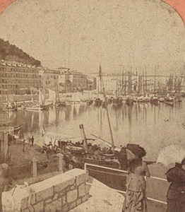 Nice Harbor General View France Old Stereo Photo Lucchesi 1880
