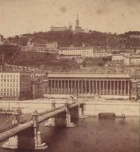 Lyon Palace Rhone River France Old Stereo Photo Muzet & Joguet 1865