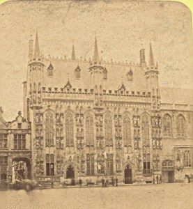 Bruges City Hall Belgium Old Stereo Photo Leon & Levy 1880