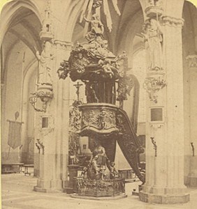 Bruges Pulpit of the Cathedral Belgium Old Stereo Photo Leon & Levy 1880