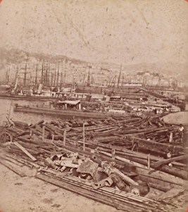 Genova Harbour General View Italy Old Stereo Photo Brogi 1880