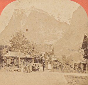 Switzerland Grindelwald & Wetterhorn Old Photo Stereo Garcin 1880