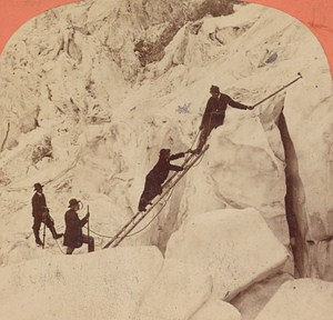 Switzerland Alpinism at Grands Mulets Old Photo Stereo Garcin 1880
