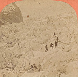 Switzerland Icefall Passage of the Col du Geant Old Photo Stereo Garcin 1880