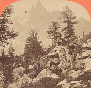 Switzerland Excursion to the Aiguille du Dru Old Photo Stereo Garcin 1880