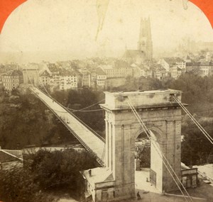 Switzerland Friburg Panorama Old Photo Stereo Garcin 1880