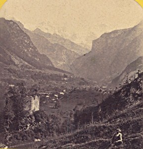 Switzerland Interlaken Ruins Castle Unspunnen Old Photo Stereo Braun 1870