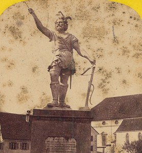 Switzerland Altdorf Statue William Tell Old Photo Stereo Braun 1870