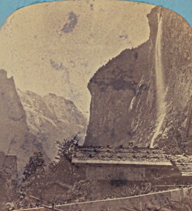 Switzerland Lauterbrunnen Valley Staubach Old Photo Stereo Braun 1870