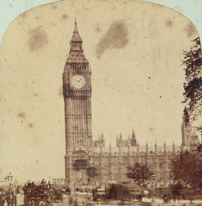 England London Clock Tower of Parliament Old Stereo photo LS&P Co 1870